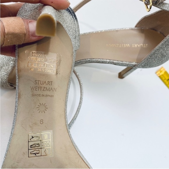 Stuart Weitzman leather silver glitter heels - Picture 3 of 6
